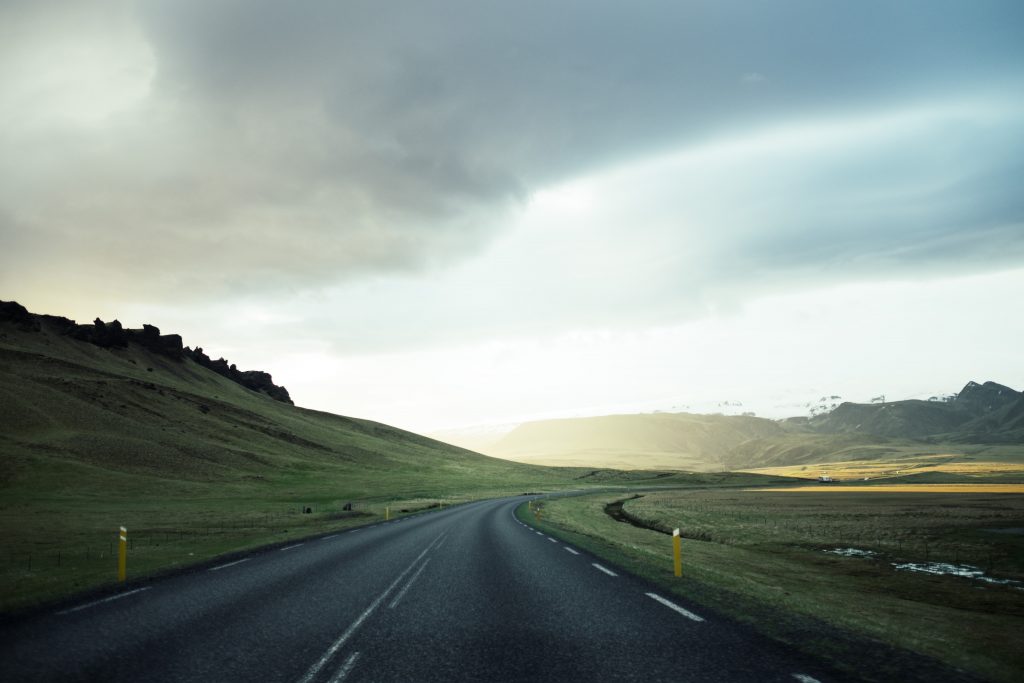 Looking towards the distant horizon along a winding road